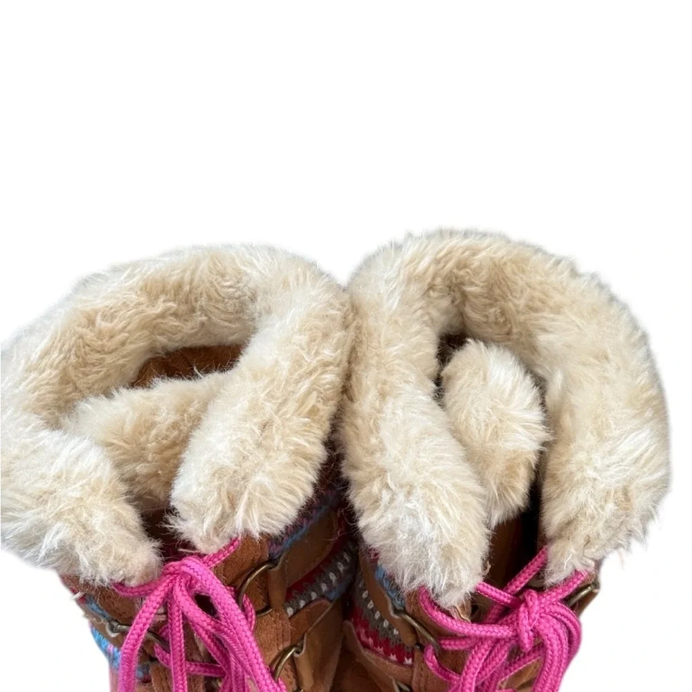 Khombu Tan Sweater-Knit Duck Boots – Girls Size 4